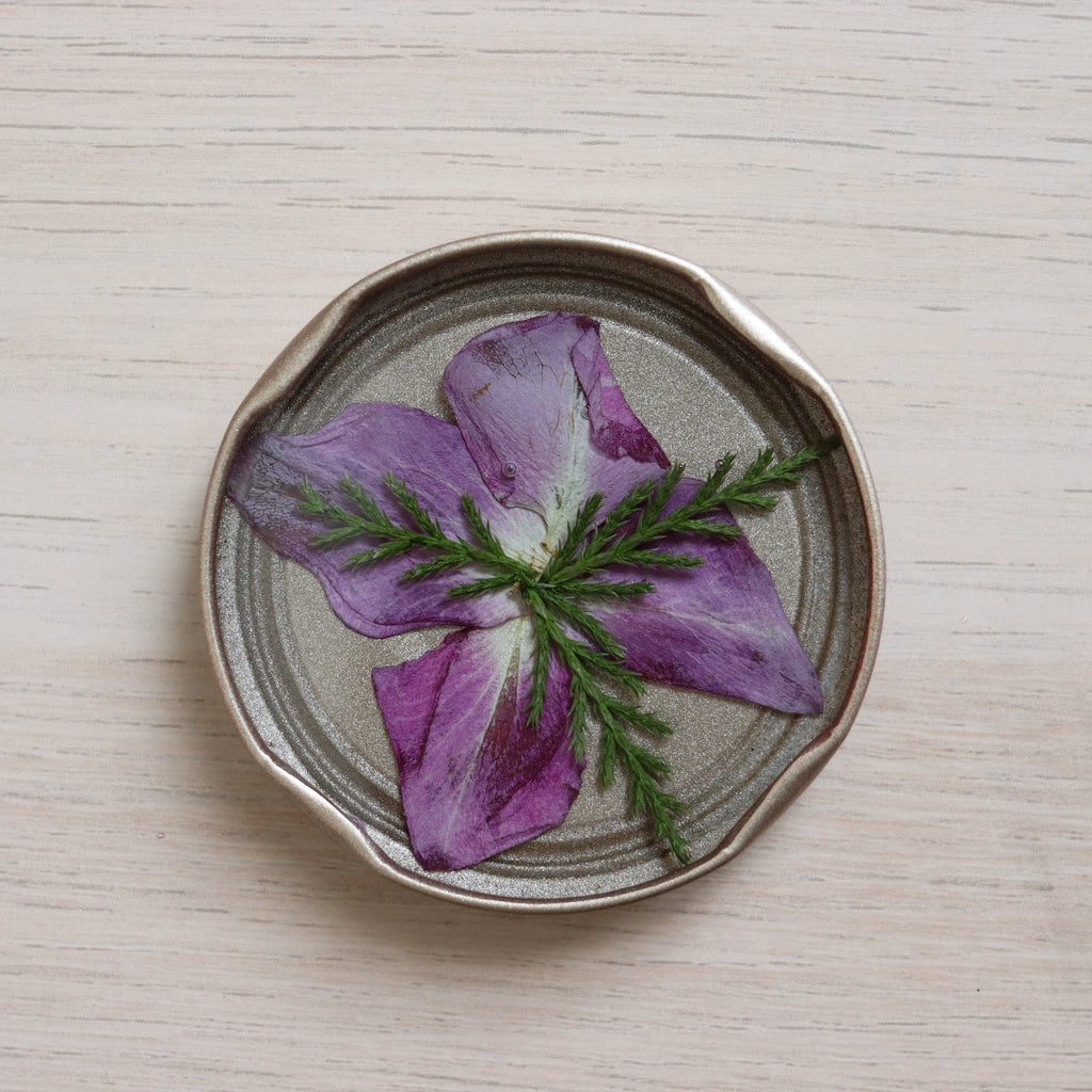 rose petals and cedar branches set in resin jar lid